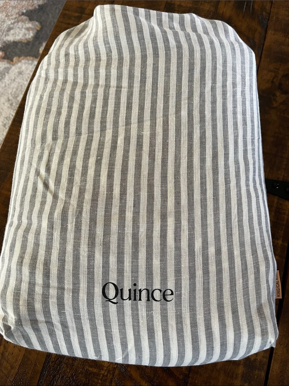 NWOT Quince European Linen Stripe 1 Pc Duvet Cover, King/Cal (Gray/White)